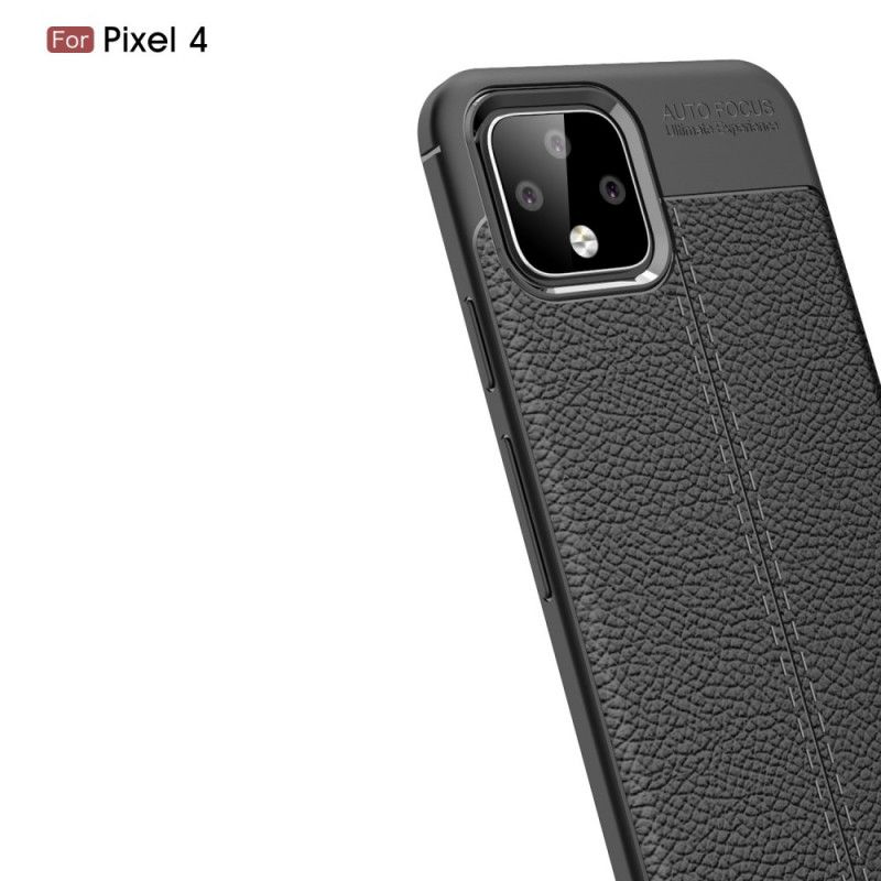 Cover for Google Pixel 4 Sort Dobbelt Line Lychee Læder Effekt