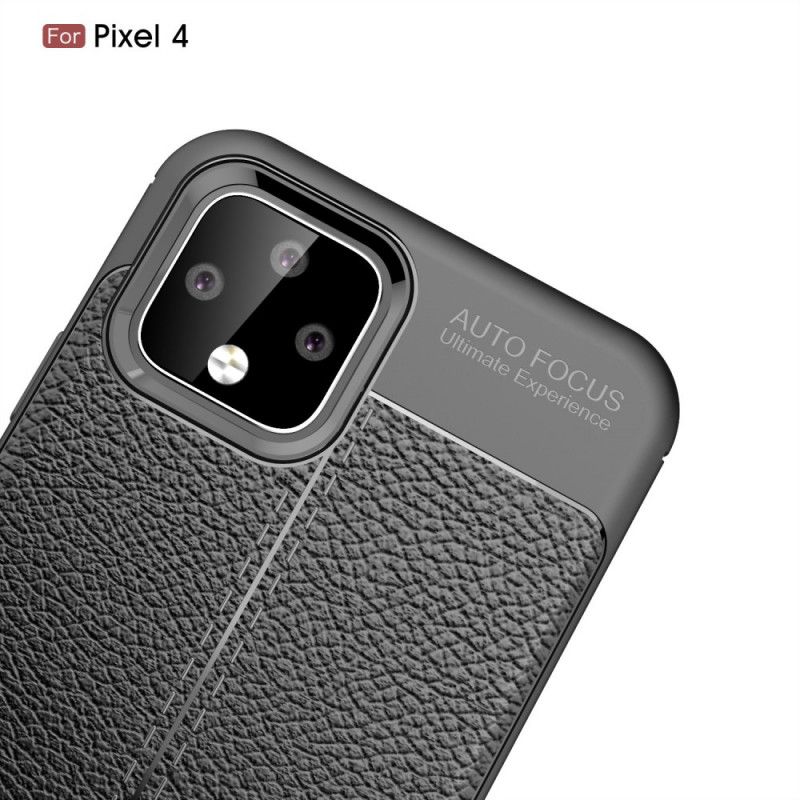 Cover for Google Pixel 4 Sort Dobbelt Line Lychee Læder Effekt