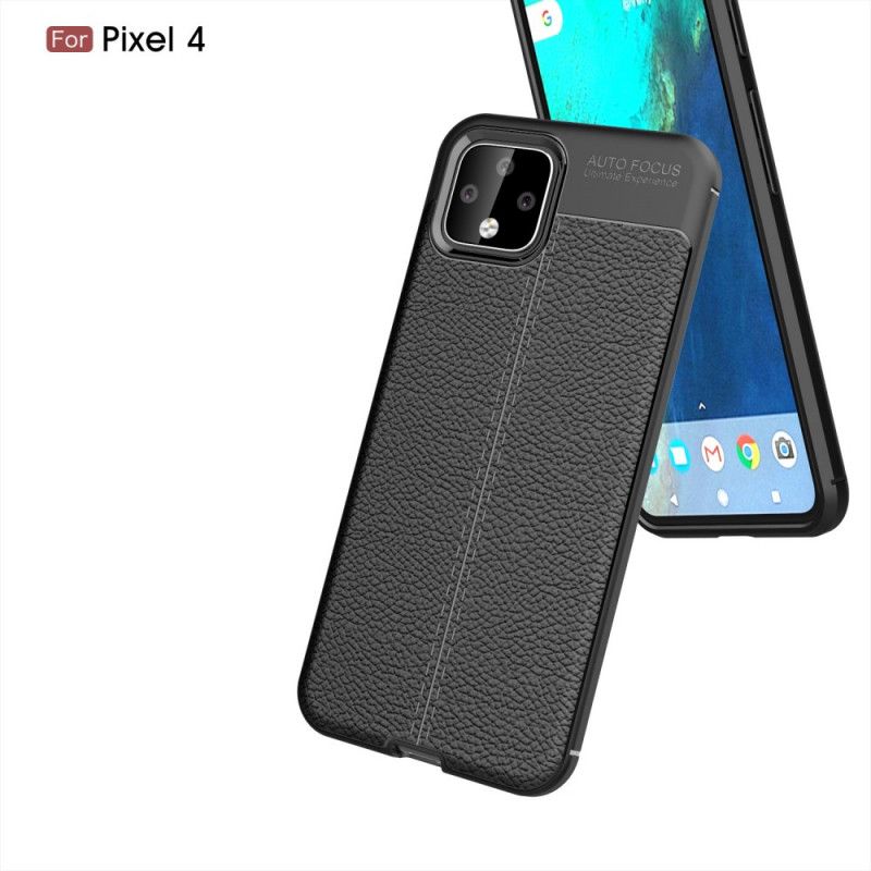 Cover for Google Pixel 4 Sort Dobbelt Line Lychee Læder Effekt