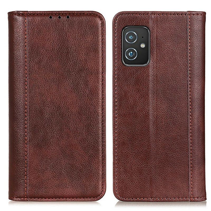 Flip Cover Asus Zenfone 8 Klassisk Split Litchi-læder