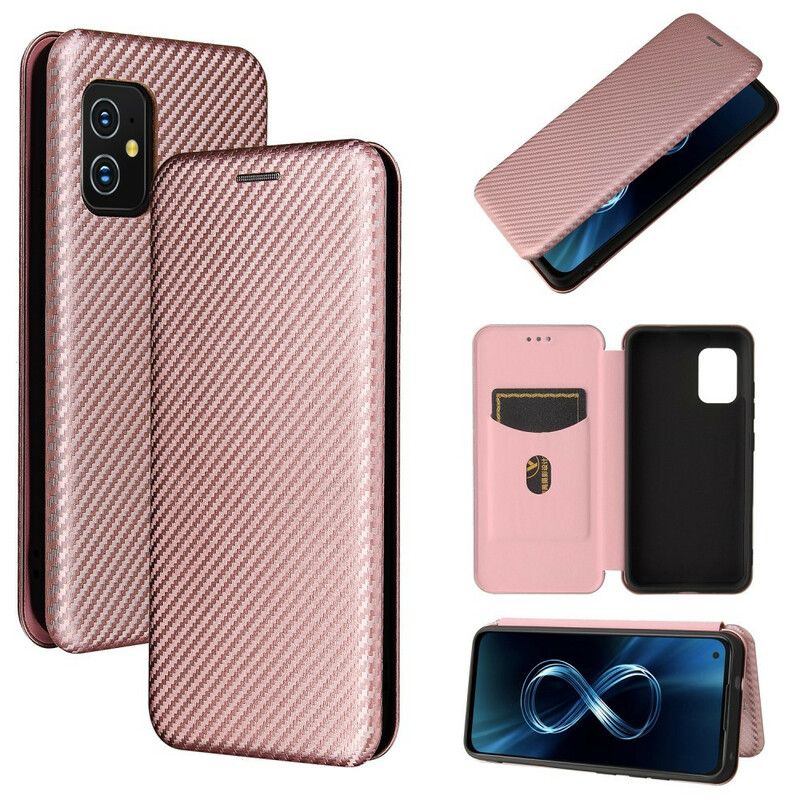 Flip Cover Til Asus Zenfone 8 Kulfiber Med Støttering