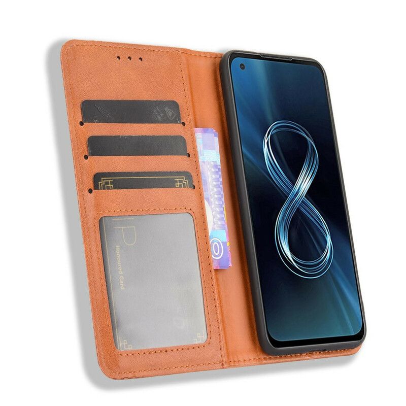 Læder Cover Asus Zenfone 8 Telefon Etui Stiliseret Vintage Lædereffekt