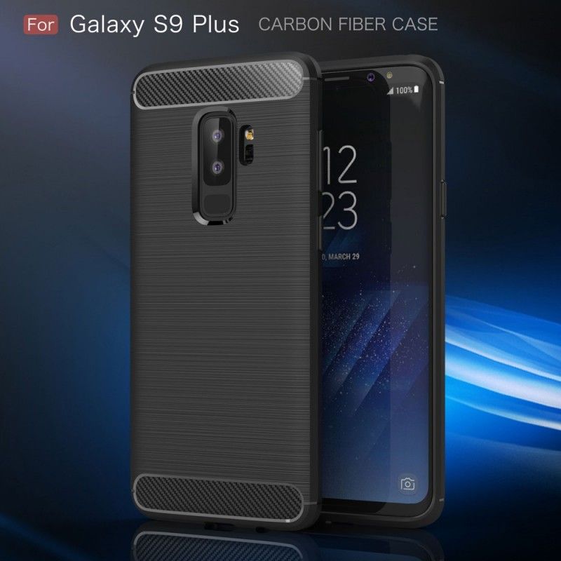 Cover for Samsung Galaxy S9 Plus Sort Børstet Kulfiber