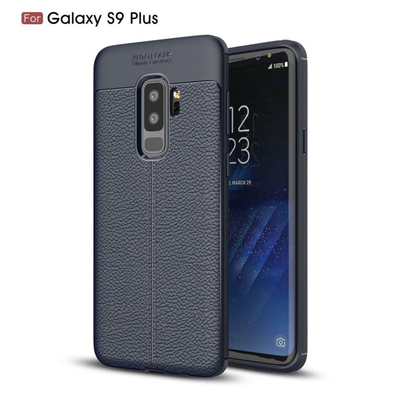 Cover Samsung Galaxy S9 Plus Sort Dobbeltlinjeret Lychee-Lædereffekt Original