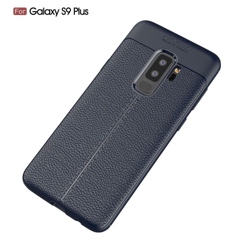 Cover Samsung Galaxy S9 Plus Sort Dobbeltlinjeret Lychee-Lædereffekt Original