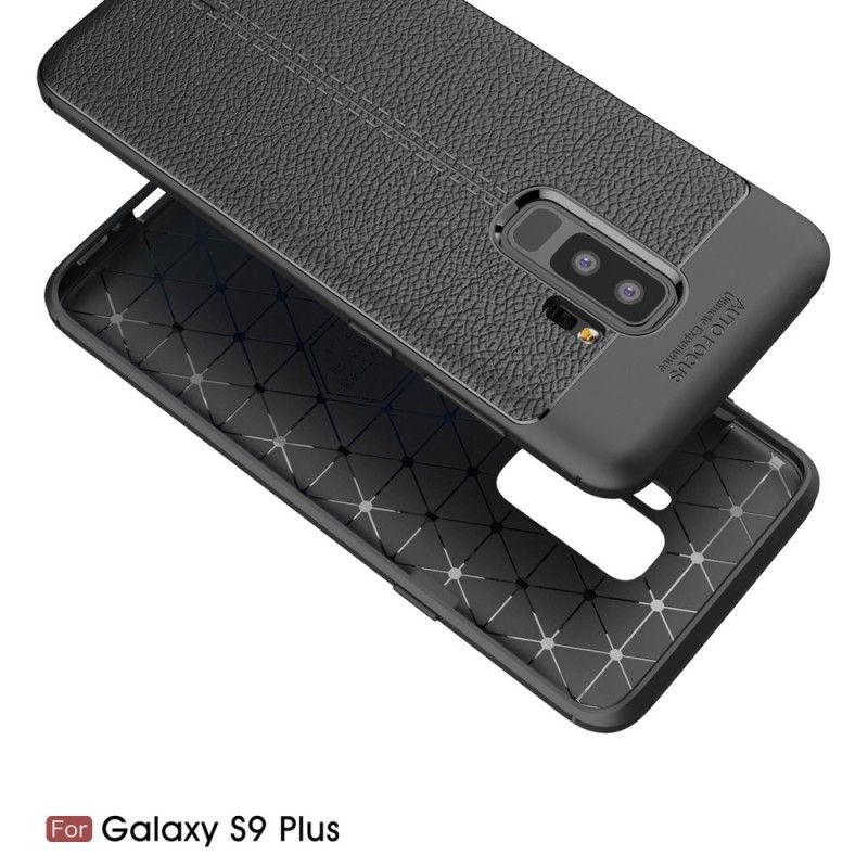 Cover Samsung Galaxy S9 Plus Sort Dobbeltlinjeret Lychee-Lædereffekt Original