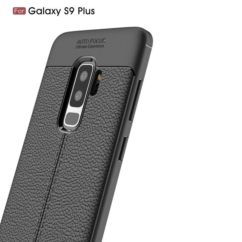 Cover Samsung Galaxy S9 Plus Sort Dobbeltlinjeret Lychee-Lædereffekt Original