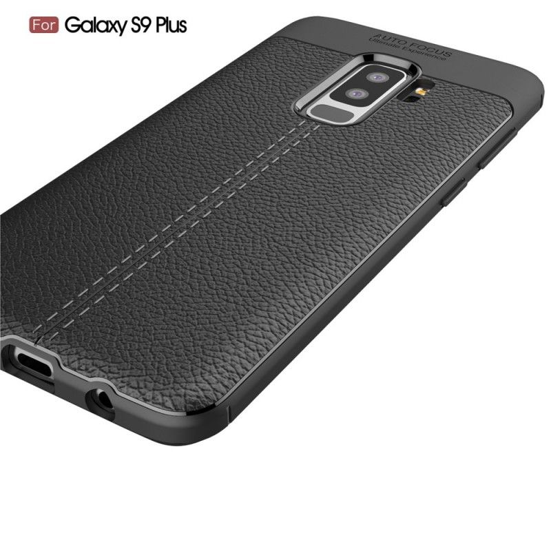 Cover Samsung Galaxy S9 Plus Sort Dobbeltlinjeret Lychee-Lædereffekt Original