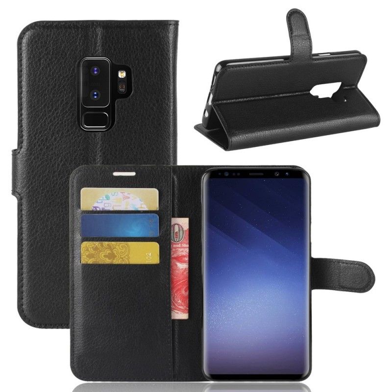 Flip Cover Læder for Samsung Galaxy S9 Plus Sort Retro Kunstlæder