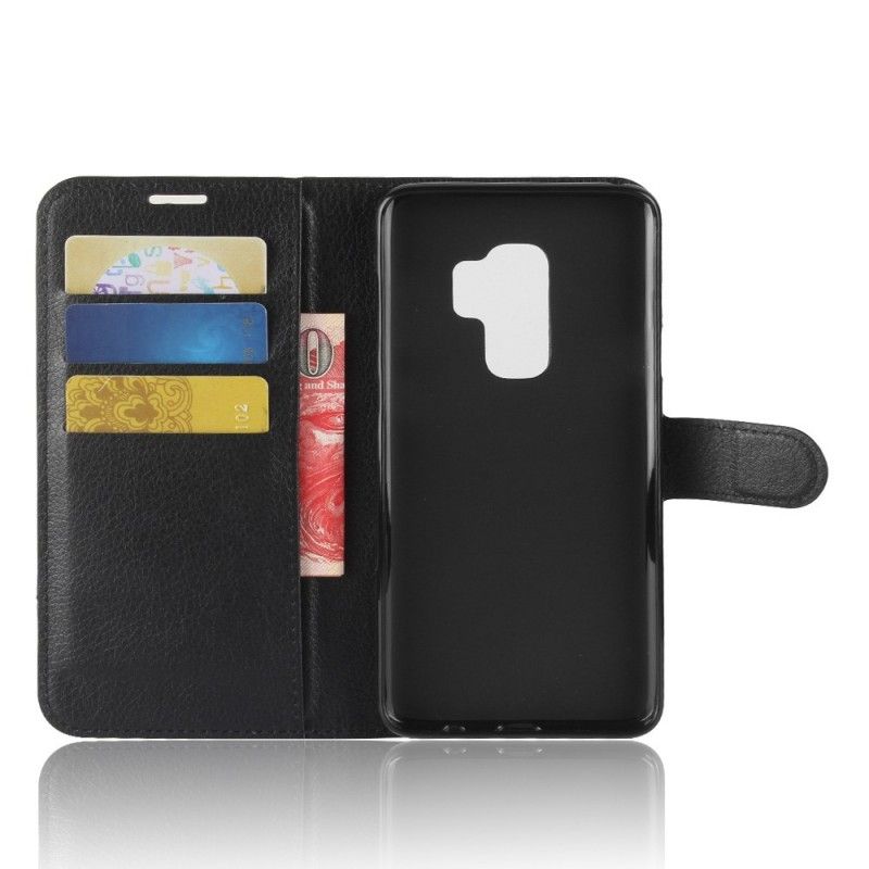 Flip Cover Læder for Samsung Galaxy S9 Plus Sort Retro Kunstlæder