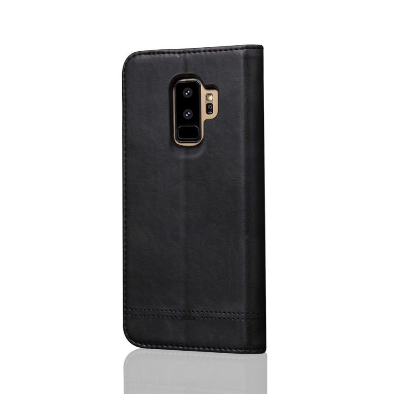 Læder Cover Samsung Galaxy S9 Plus Sort Syet Lædereffekt