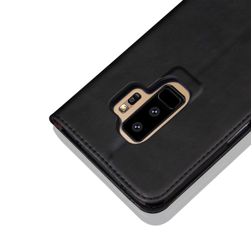 Læder Cover Samsung Galaxy S9 Plus Sort Syet Lædereffekt