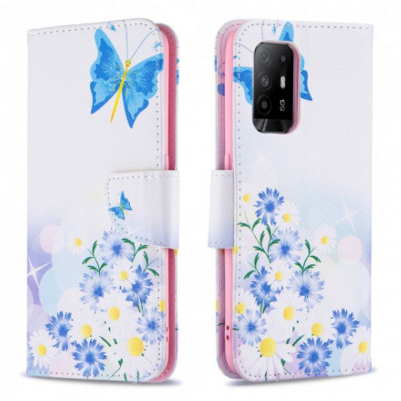 Flip Cover Oppo A94 5g Malede Sommerfugle Og Blomster