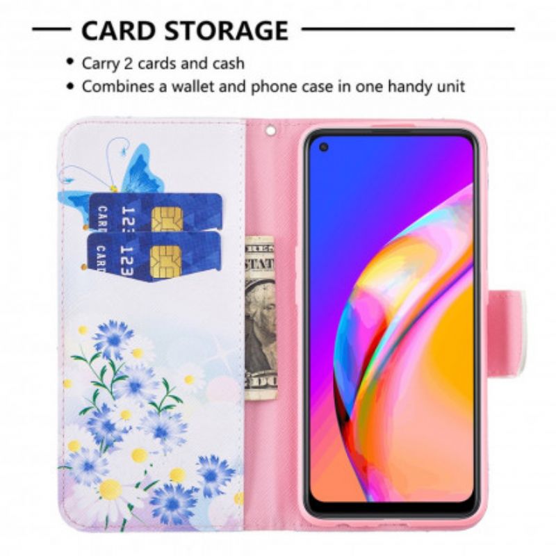 Flip Cover Oppo A94 5g Malede Sommerfugle Og Blomster