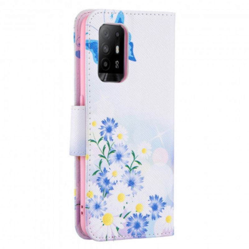 Flip Cover Oppo A94 5g Malede Sommerfugle Og Blomster