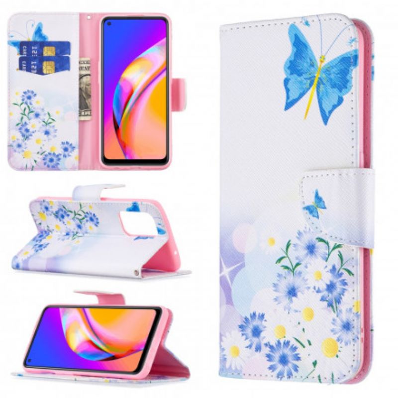 Flip Cover Oppo A94 5g Malede Sommerfugle Og Blomster