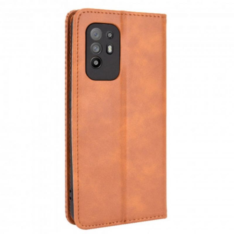 Flip Cover Oppo A94 5g Stiliseret Vintage Lædereffekt