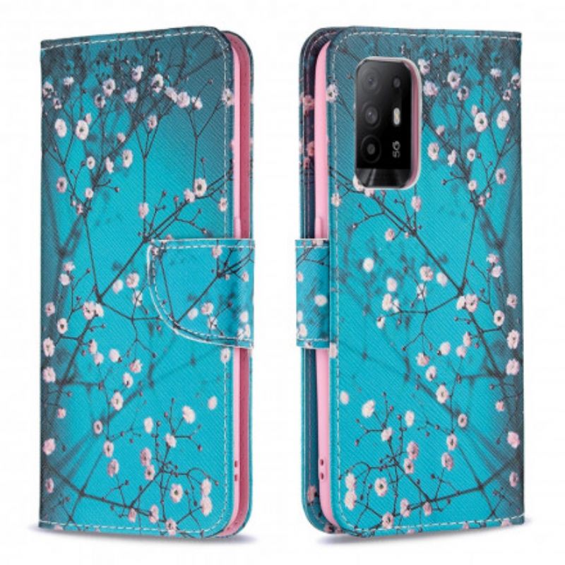 Læder Cover Oppo A94 5g Telefon Etui Blomstrende Grene