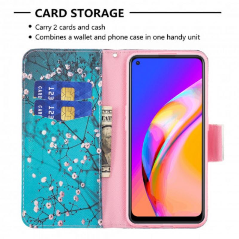 Læder Cover Oppo A94 5g Telefon Etui Blomstrende Grene