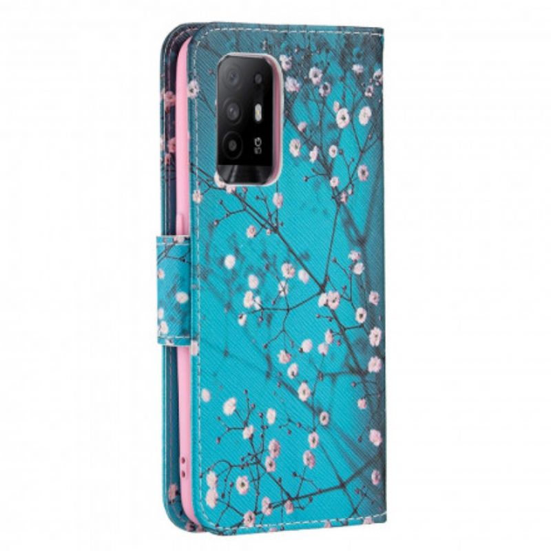 Læder Cover Oppo A94 5g Telefon Etui Blomstrende Grene