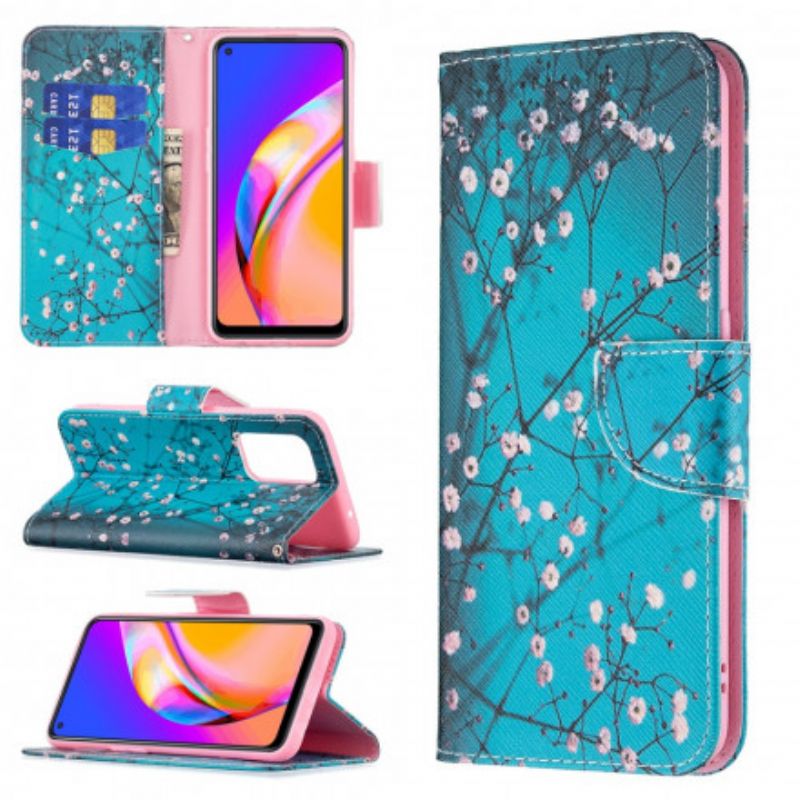 Læder Cover Oppo A94 5g Telefon Etui Blomstrende Grene