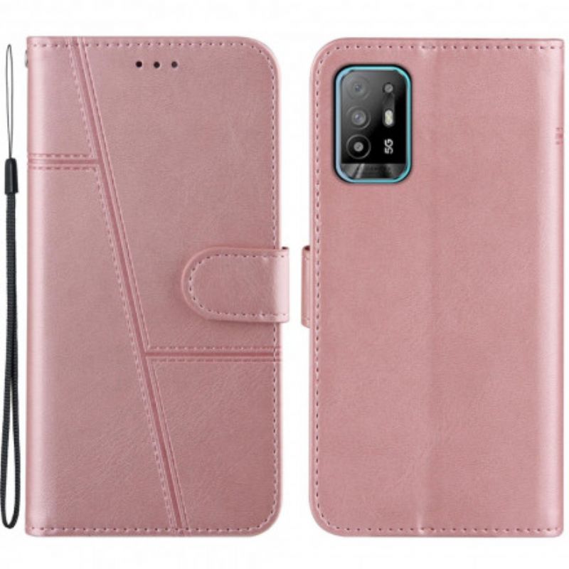 Læder Cover Oppo A94 5g Telefon Etui Geo Lædereffektstrop