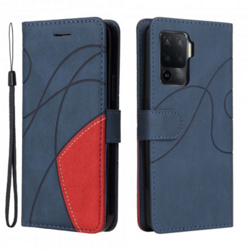 Læder Cover Oppo A94 5g Telefon Etui Signature Tofarvet Imiteret Læder