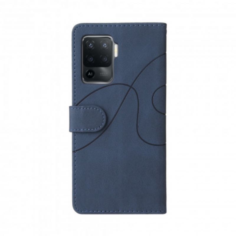 Læder Cover Oppo A94 5g Telefon Etui Signature Tofarvet Imiteret Læder