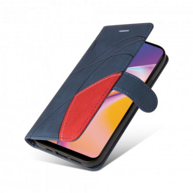 Læder Cover Oppo A94 5g Telefon Etui Signature Tofarvet Imiteret Læder