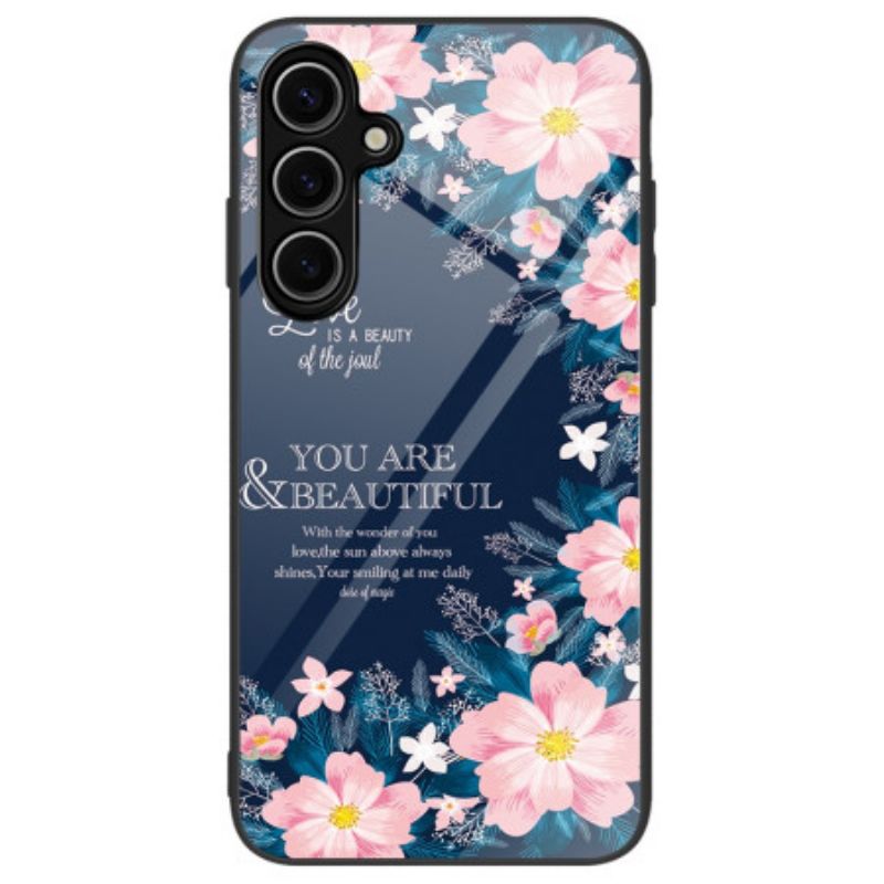 Cover Samsung Galaxy S24 Fe Lyserøde Blomster Af Hærdet Glas