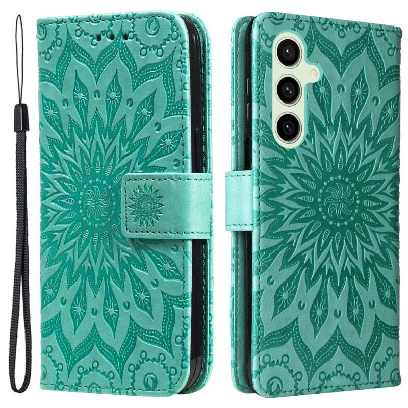 Læder Cover Samsung Galaxy S24 Fe Telefon Etui Solsikkerem Design