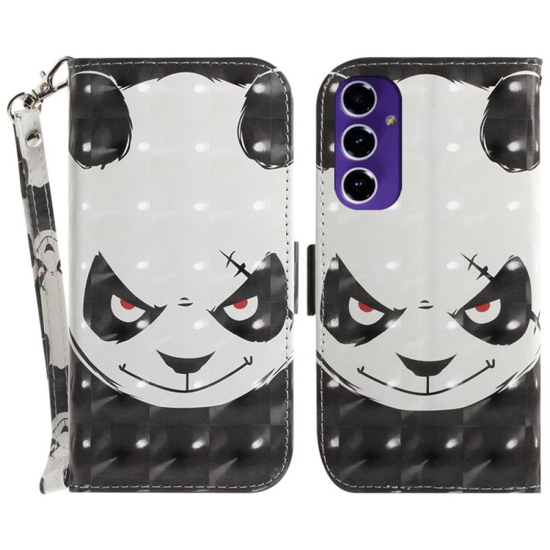 Læder Cover Samsung Galaxy S24 Fe Telefon Etui Vred Panda Med Rem