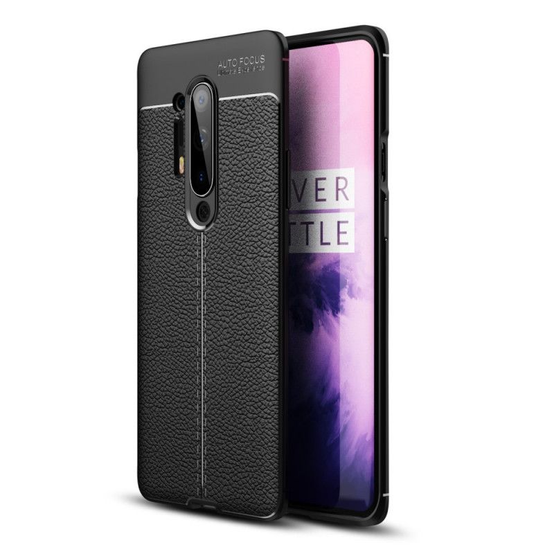 Cover OnePlus 8 Pro Sort Dobbeltlinjet Lychee-Lædereffekt