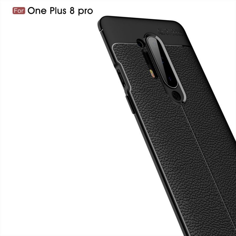 Cover OnePlus 8 Pro Sort Dobbeltlinjet Lychee-Lædereffekt