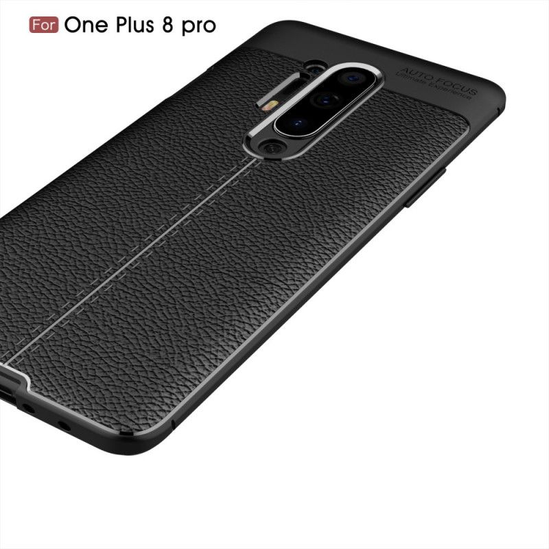 Cover OnePlus 8 Pro Sort Dobbeltlinjet Lychee-Lædereffekt