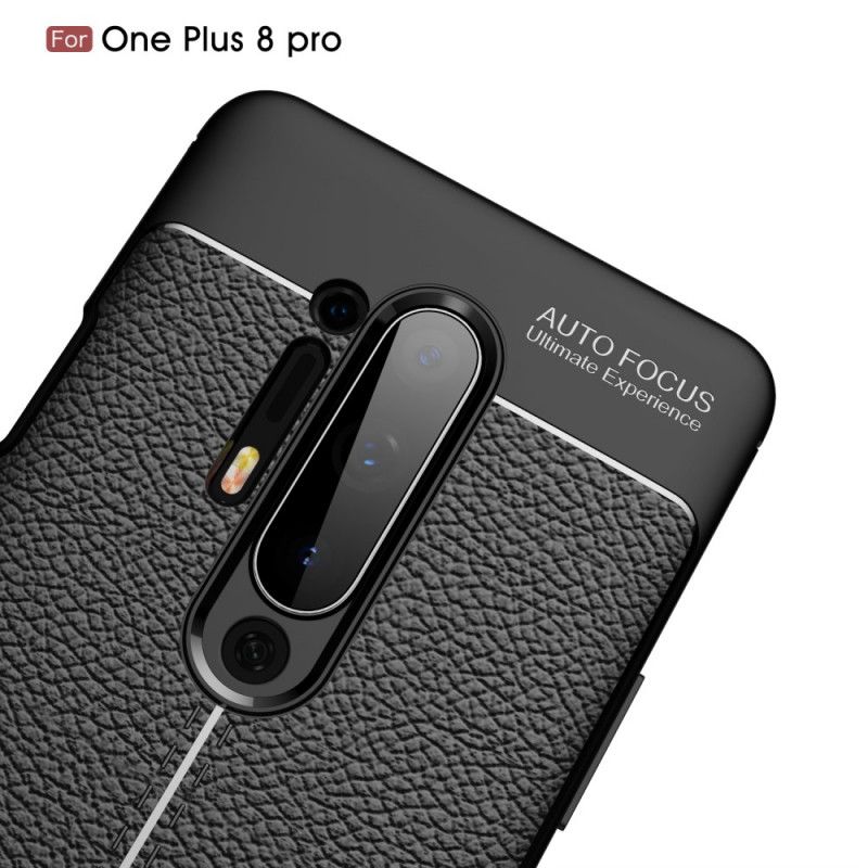 Cover OnePlus 8 Pro Sort Dobbeltlinjet Lychee-Lædereffekt