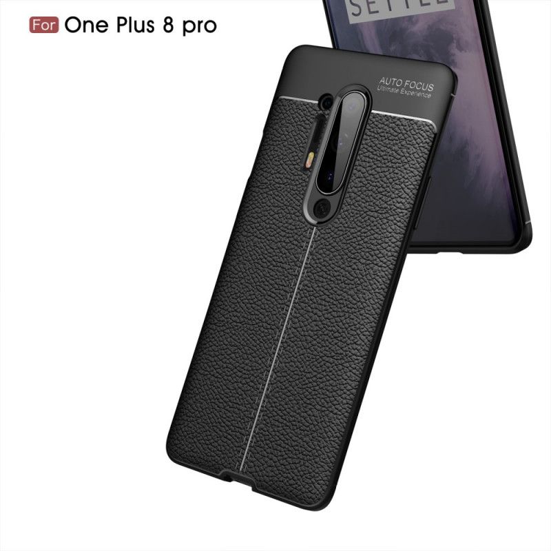 Cover OnePlus 8 Pro Sort Dobbeltlinjet Lychee-Lædereffekt