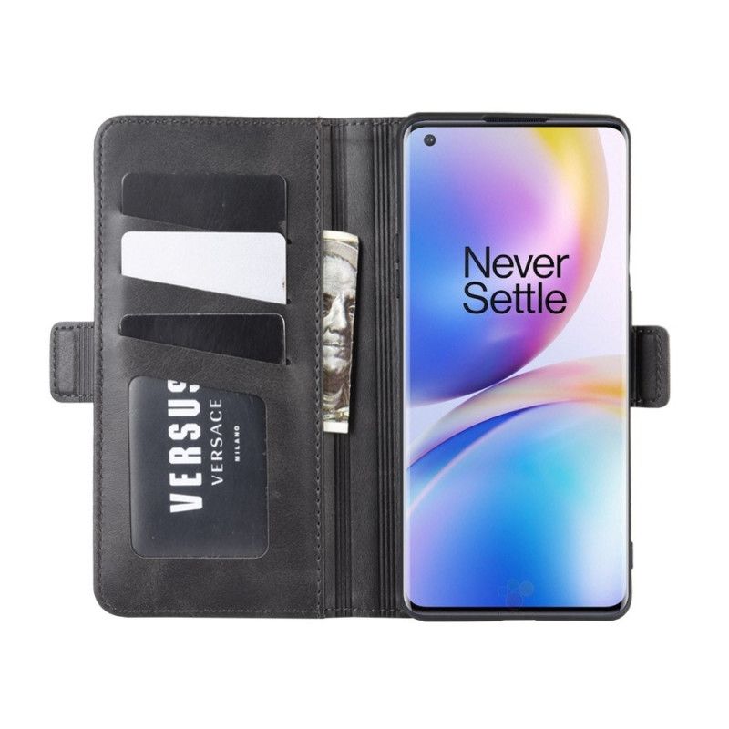 Flip Cover Læder OnePlus 8 Pro Sort Dobbelt Klap Original