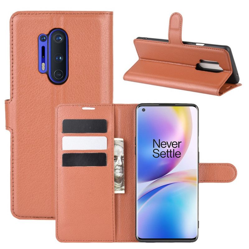 Flip Cover OnePlus 8 Pro Sort Premium Lychee Læder Stil