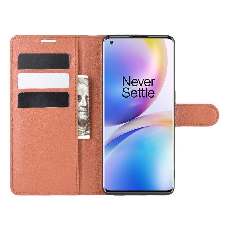 Flip Cover OnePlus 8 Pro Sort Premium Lychee Læder Stil