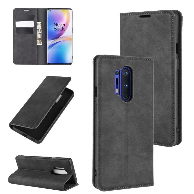 Læder Cover OnePlus 8 Pro Sort Mobilcover Elegant Lædereffekt