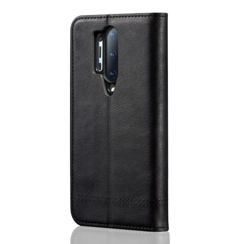 Læder Cover OnePlus 8 Pro Sort Syet Lædereffekt Original