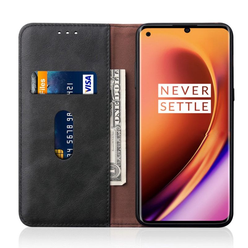 Læder Cover OnePlus 8 Pro Sort Syet Lædereffekt Original