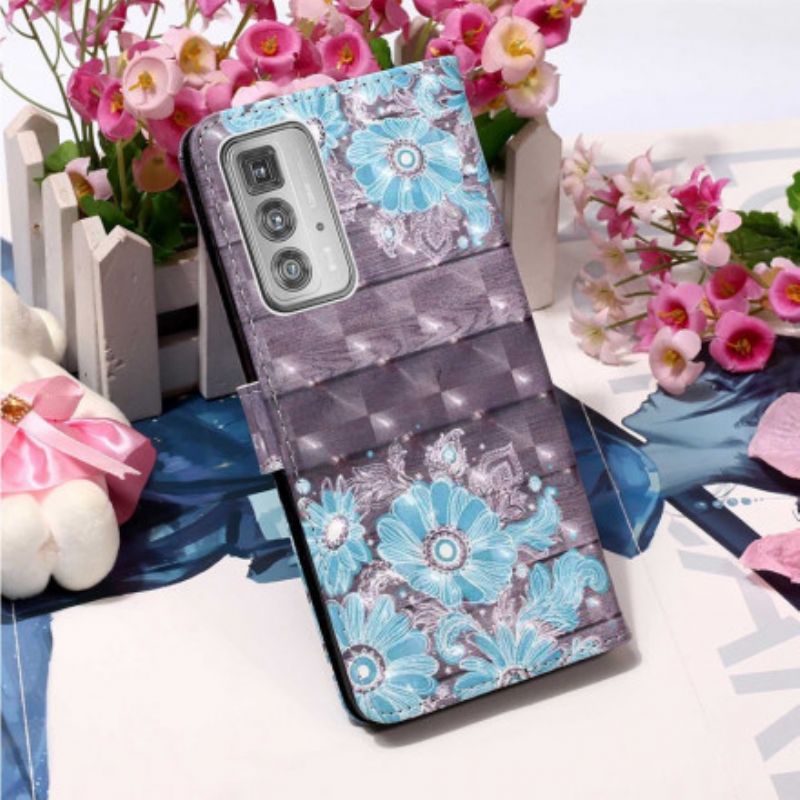 Flip Cover Motorola Edge 20 Pro Blå Blomster