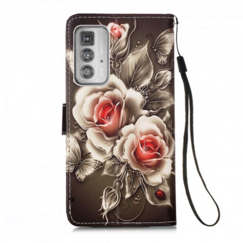 Flip Cover Motorola Edge 20 Pro Gyldne Roser