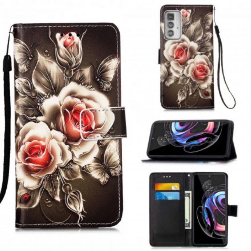 Flip Cover Motorola Edge 20 Pro Gyldne Roser