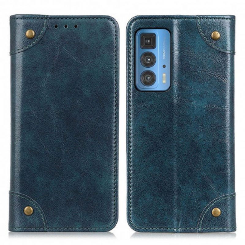 Flip Cover Motorola Edge 20 Pro Vintage Læder Stil Nitter