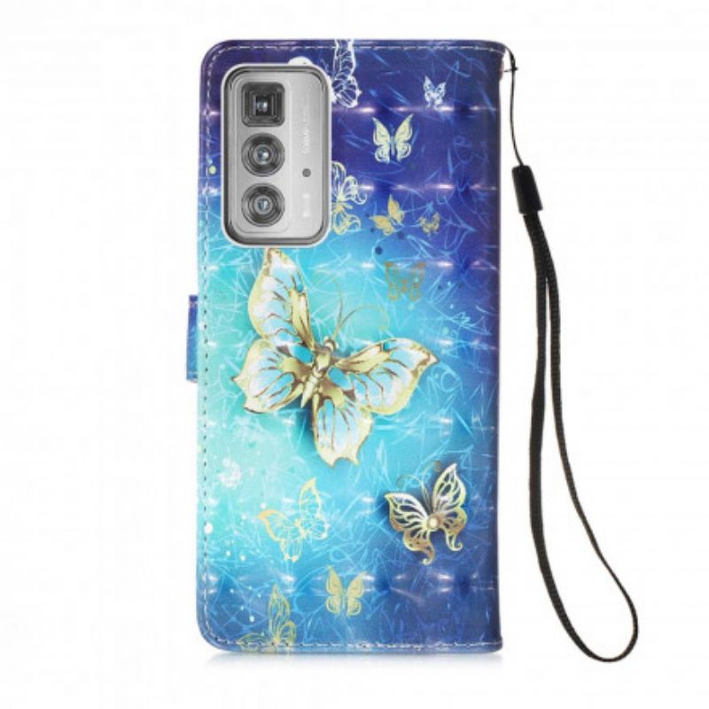 Flip Cover Til Motorola Edge 20 Pro 1001 Golden Strap Sommerfugle