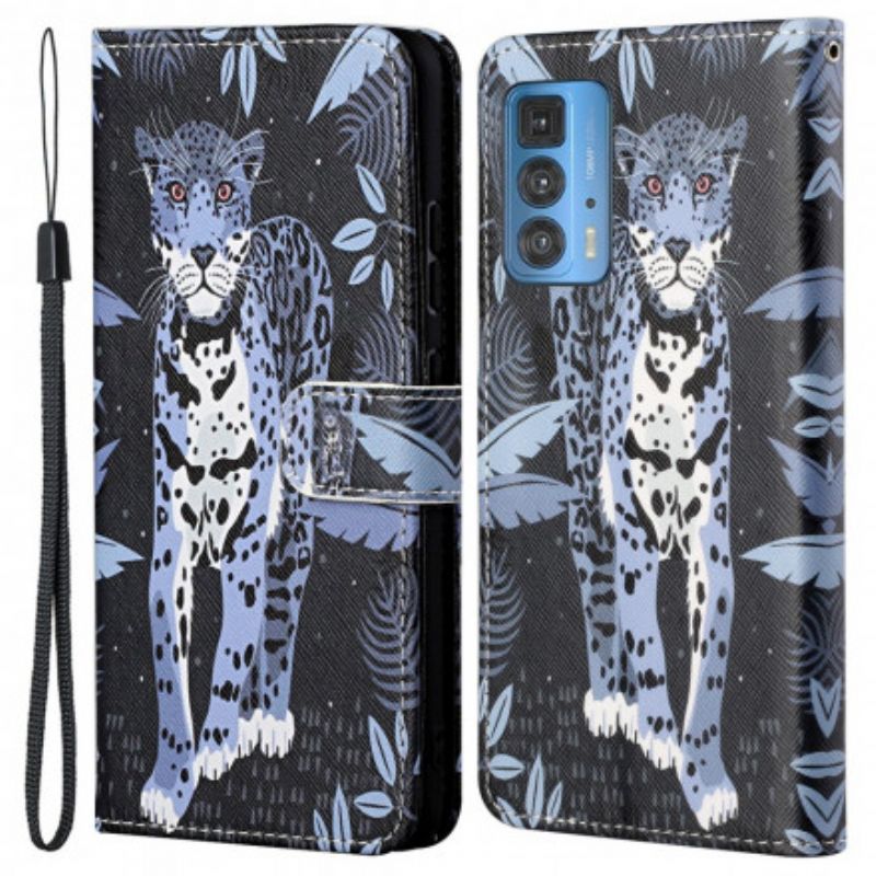 Flip Cover Til Motorola Edge 20 Pro Leopard Strappy