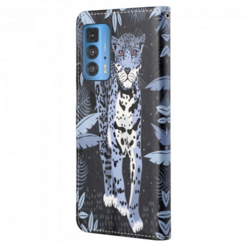 Flip Cover Til Motorola Edge 20 Pro Leopard Strappy